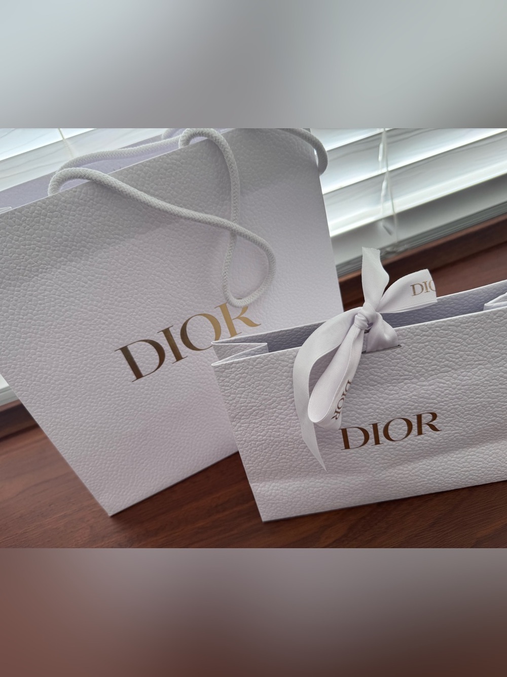 Dior White Gift Bags with Gold Logo and Ribbon